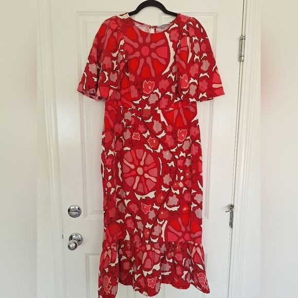 Rhode red white 50% linen maxi dress size L‎ - Picture 1 of 7